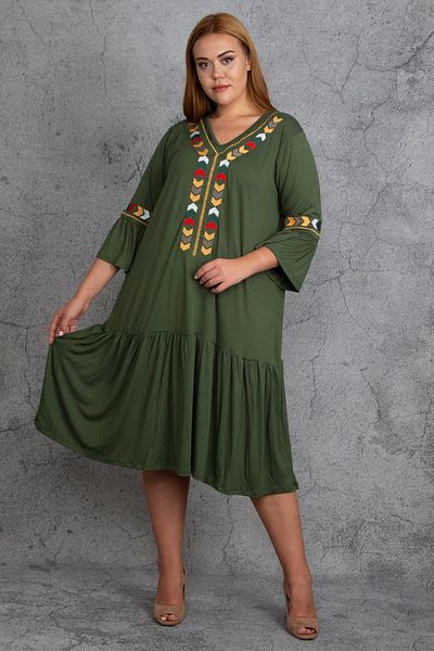 Şans Plus Size Dress - Khaki - Ruffle hem