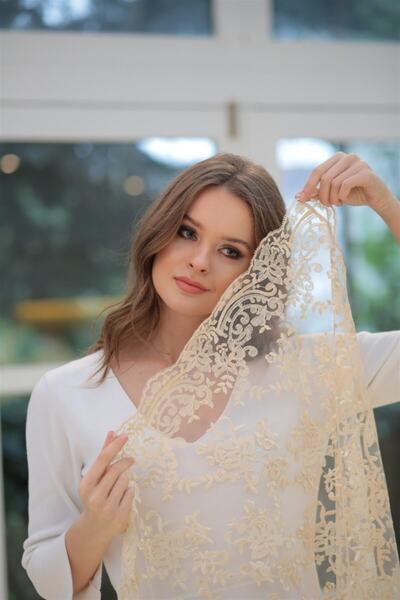 Benna Atelier Kadın Gold Dantel Şal Eşarp Brunate