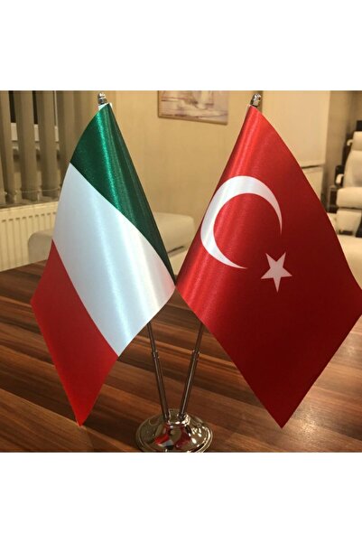 Genel Markalar İtalya Türkiye Masa Bayrağı Krom Direkli İkili Bayrak
