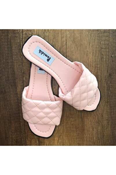 Pomidik Kadın Pembe Kapitoneli Tek Bantlı Yazlık Terlik