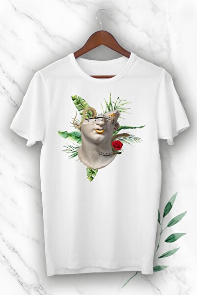 perseusshopping Μπλουζάκι Unisex με στάμπα άγαλμα μυθολογίας σε λευκό χρώμα