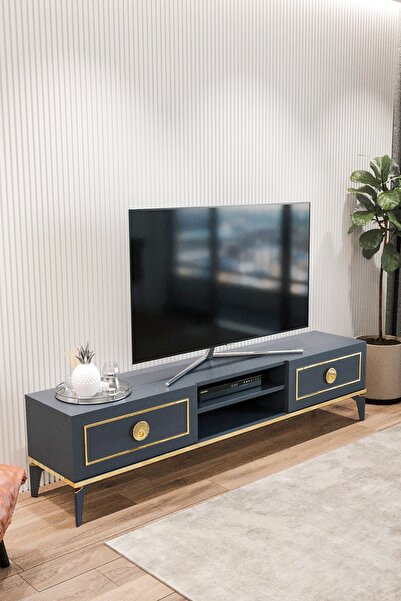 TOCCO MOBİLYA Ceylin Modern 2 Kapaklı Raflı Sehpa Lüx Tv Ünitesi-antrasit