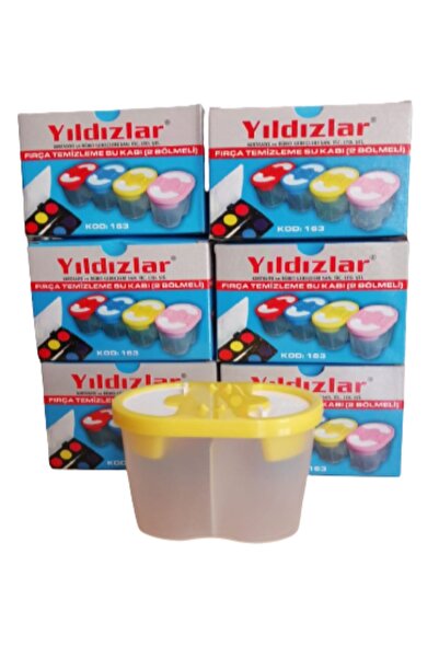 Yağmur Yıldızlar Sarı Fırça Temizleme Su Kabı Iki Bölmeli Sulu Boya Su Kabı 1 Adet