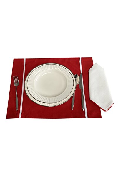YASTIKMİNDER Koton Kırmızı Amerikan Servis Beyaz Peçete 2 Parça Set