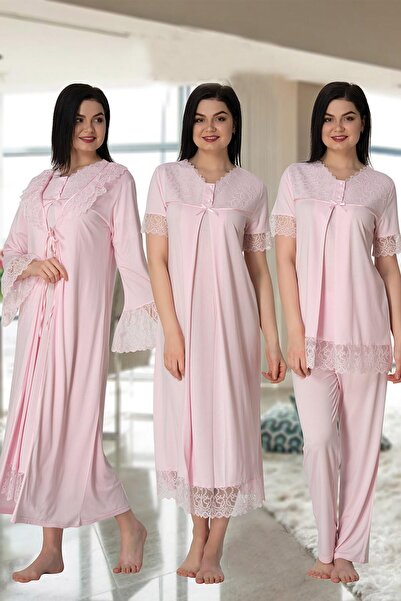 Lohussa Effort Pembe Dantellerle Süslü Lohusa Hamile 4'lü Set