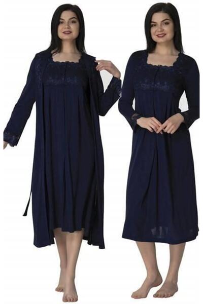 Lohussa Effort Синій мереживний рукав для породіль Нічна сорочка з халатом