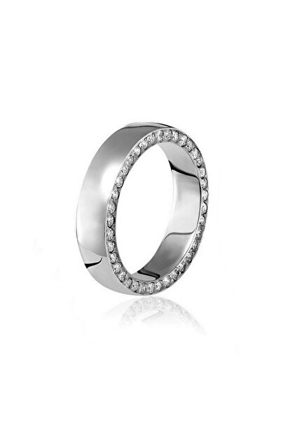 Silver Self Gümüş Alyans 6 Mm Bombe Kenarı Taşlı