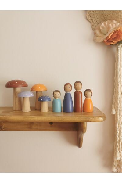 Mesu Ahşap Oyuncaklar Mesu Waldorf Wooden Family And Mushroom Play Set Colorful