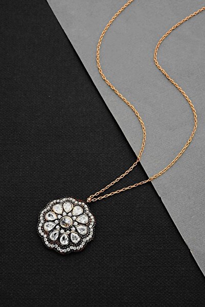 Argentum Concept 925 Ayar Gümüş Elmas Kesim Çiçek Model Kolye - N163401