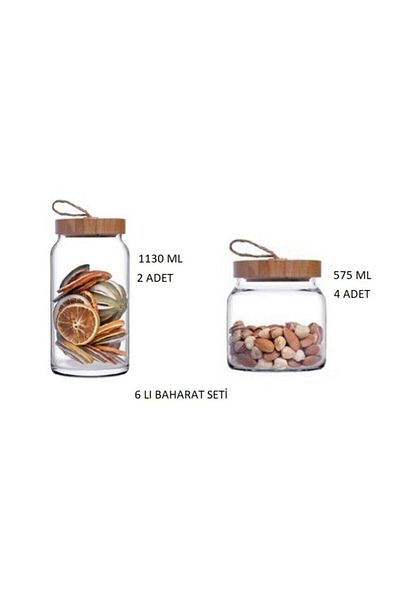 Paşabahçe Glass Jar Spice Rack with Wooden Lid 6 Pieces WOODY