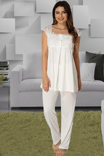 Generic Brand Effort Women's Ecru Short Sleeve Maternity Pajama Set 2303
