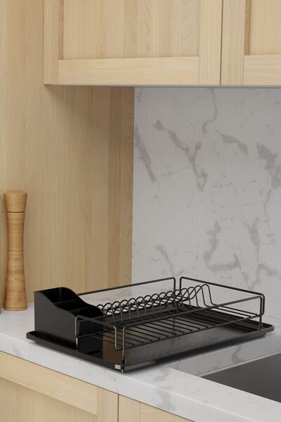 Teknotel Tek Katlı Tabaklık Bulaşıklık Bulaşık Sepeti Mat Siyah KB006