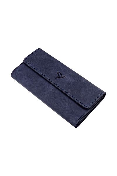 Garbalia Genuine Vintage Leather Saddler Stitched Navy Blue Women's Money Portfolio