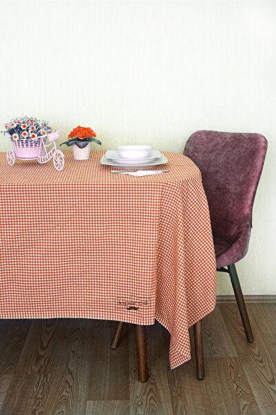 Soft Kare مفرش طاولة برتقالي صغير بنمط مربع من القماش القطني، قماش أدوات الما...