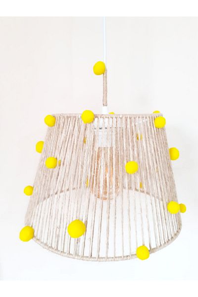 C&A&B KUZEY AVİZE Wicker Rope Wrapped Yellow Color Pompom Baby and Children's Room Pendant Lamp Chandelier