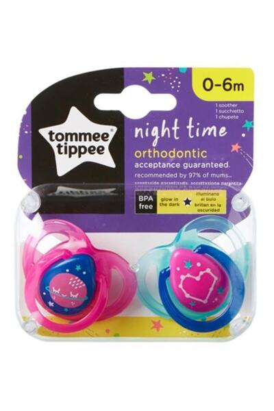 tommee tippee Yalancı Emzik Night Time Pink-blue | 0-6 Ay, 2 Adet