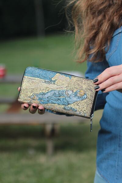 New Old Women's Wallet and Card Holder-metallic Yellow Detailed-yellow Color-van Gogh Painting-woven Fabric-9,75x 19,50cm