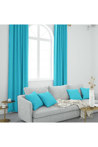 perdeciden Single Wing Turquoise Color Island Background Curtain Flat Stitching Gathered Extrafor