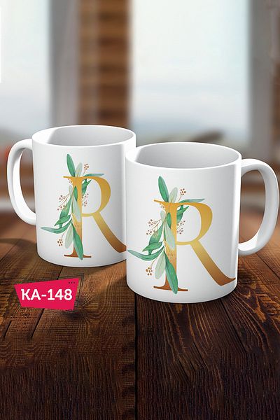 Biz Dijital Letter R Printed Gold Gift Coffee Mug Cup