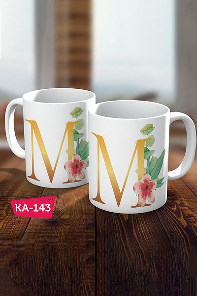 Biz Dijital M Letter Printed Gold Gift Coffee Mug