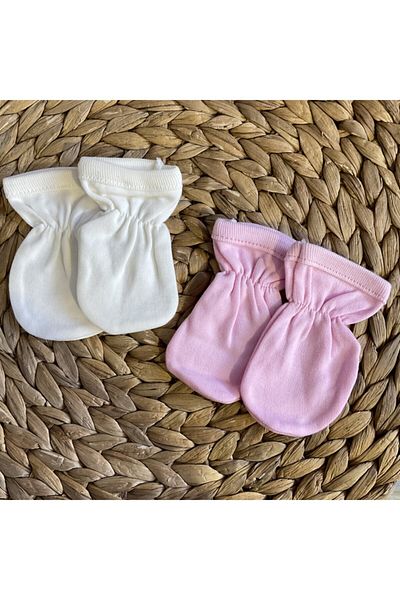 Bıcır Unisex Baby Newborn Gloves (White-Pink)