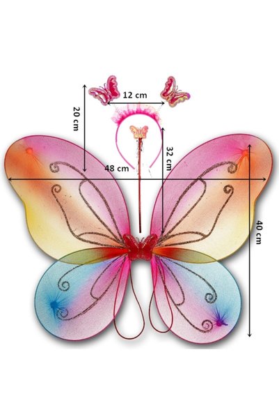 Genel Markalar Kelebek Kanat, Asa Ve Taç 3'lü Set - Rainbow