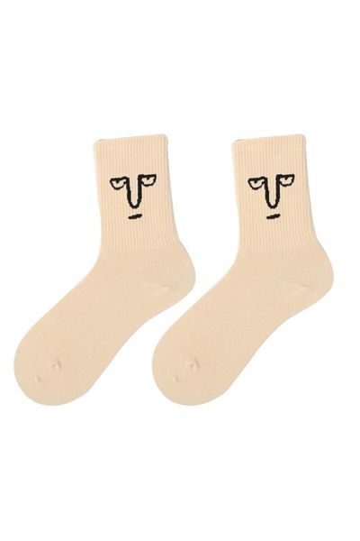 BGK Unisex Μπεζ κάλτσες τένις με μοτίβο προσώπου