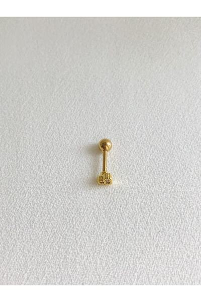 Okkostore Kadın Gold Rengi Minimal Kalp Detaylı Tragus Kıkırdak Piercing 6mm