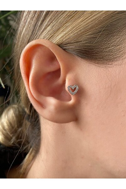 Okkostore Kadın Silver Rengi Cerrahi Çelik Kalp Tragus Kıkırdak Piercing 6mm