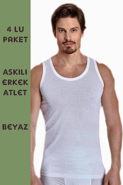 Berrak Men's White Cotton Zero Sleeve Classic Undershirt 4 Pack