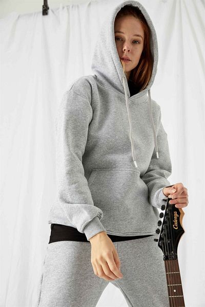 gothamvibes Women's Gray Stay Oversize Gray Hooded Sweatshirt