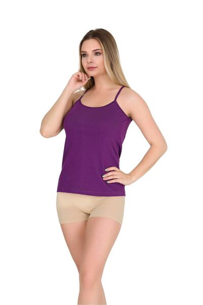 Berrak Kadın Mor Pamuklu İp Askılı Biyeli Ribana Atlet 3lü Paket