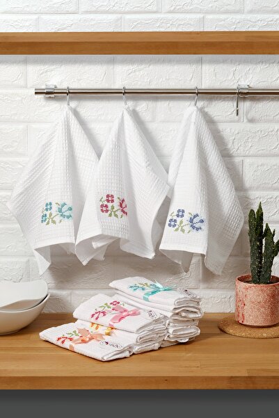 kozavitrin Cotton Floral Cross Stitch Embroidered Kitchen Towel Drying Cloth 12 Pieces 40X60 cm