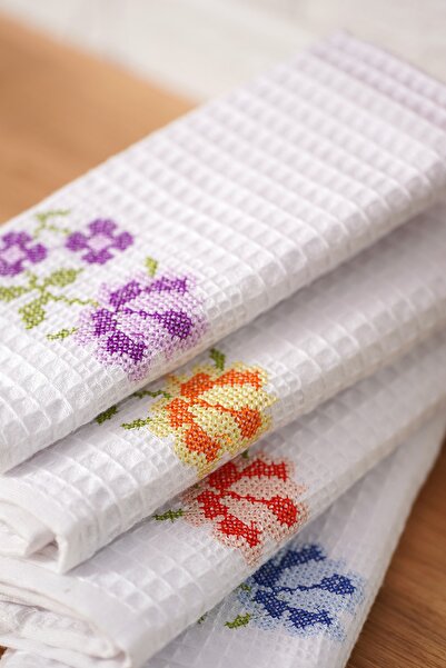 kozavitrin Cotton Floral Cross Stitch Embroidered Kitchen Towel Drying Cloth 40X60 cm 6 Pieces