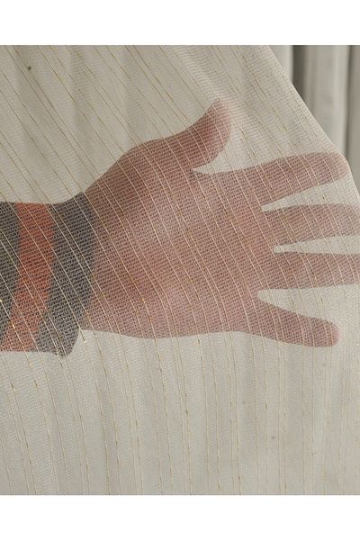 Brillant Gold Striped Silvery Sun Pattern - Tight Pleated Tulle Curtain Catalog