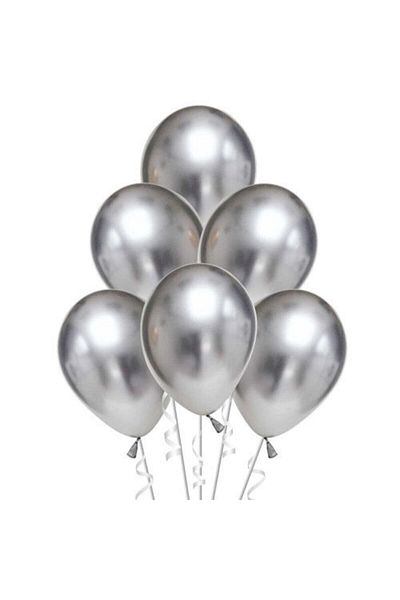 Deniz Parti Süsleri Silver Gray Metallic Balloon Pack of 10