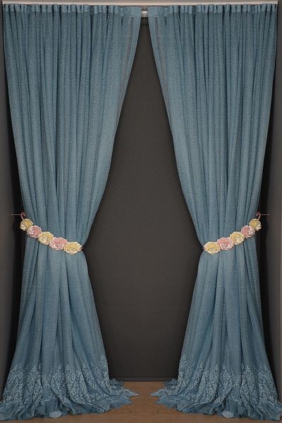 AKÇA TEKSTİL Wide Skirt Model Blue Color Single Wing Ready-made Pleated Background Curtain 300*260