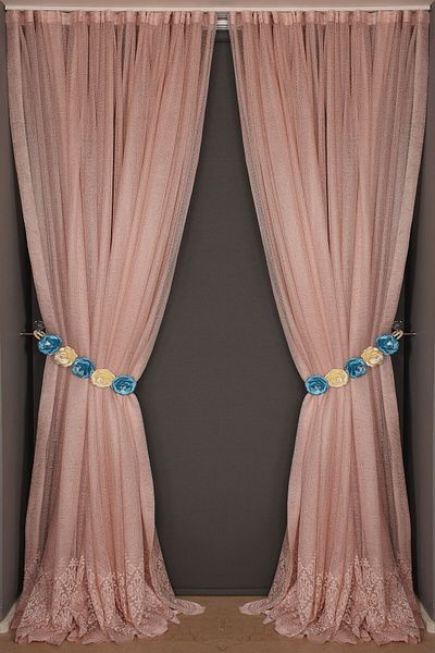 AKÇA TEKSTİL Wide Skirt Model Powder Color Single Wing Ready-made Pleated Background Curtain 300*260