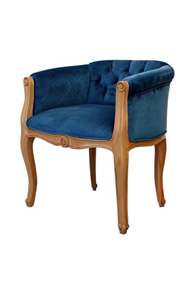 Hanel Mobilya Elizabeth Kapitoneli Tekli Koltuk Mavi Kadife Kumaş