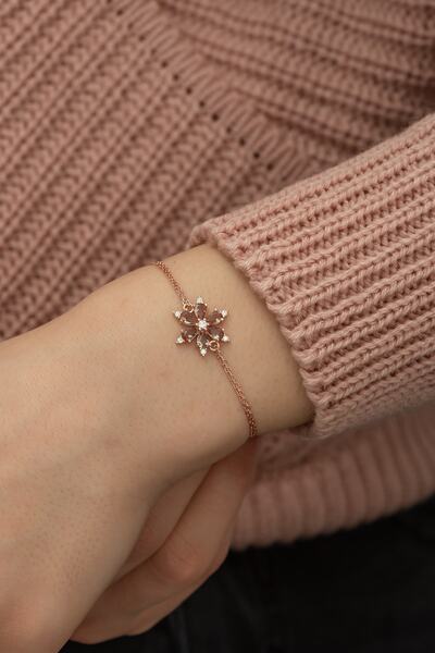 Nereze Kadın Rose Gold 925 Ayar Zultanite Taşlı Çiçek Bileklik