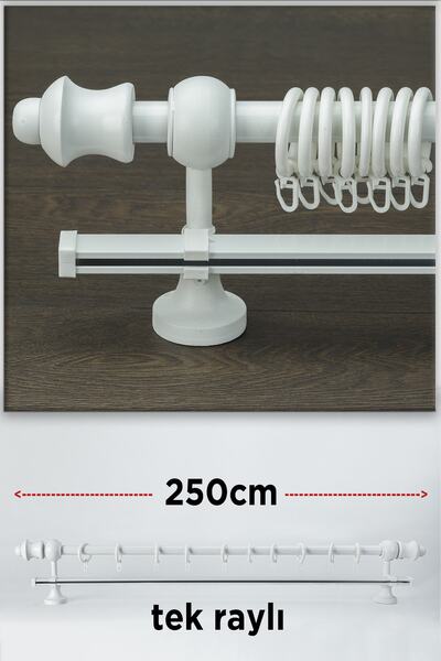 wenthi Suport pentru perdea din lemn alb rustic cu o singură șină Venti 250 Cm