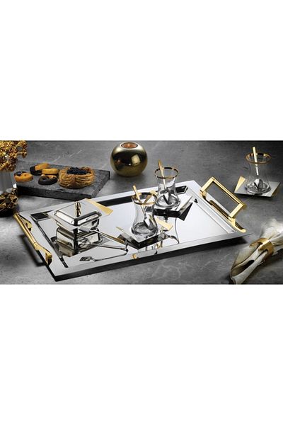 ÖzSa Home Avons Gold 40 Piece Tea Set 304 Quality Stainless Steel