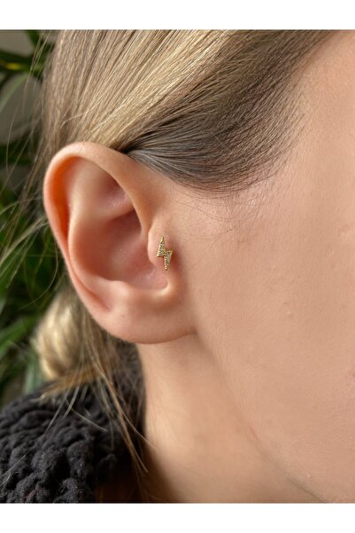 Okkostore Kadın Gold Rengi Cerrahi Çelik Şimşek Tragus Kıkırdak Piercing 6mm