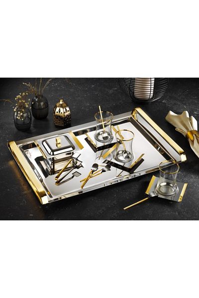 ÖzSa Home Islamoğlu X-Large Gold 40 Piece Tea Set 304 Quality Stainless Steel