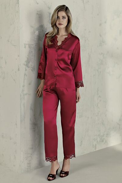 Espuar Women's Claret Red 2-Piece Nightgown-Moment Gowns Set T2904