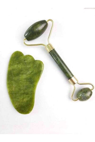 OSMANLI DOĞAL TAŞ Sertifikalı Yeşim Masaj Taşı Roller Ve Kaz Ayaklı Gua Sha M...