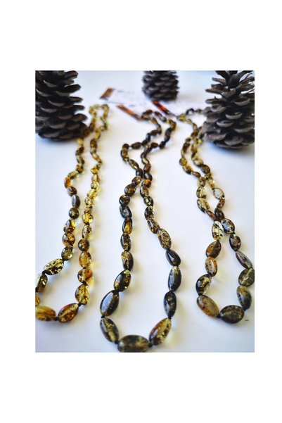 AmberTwins by KehribarBurada Certified Green Fossil Amber Long Adult Necklace