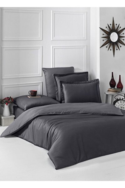 Paradise Сірий рівний 62-нитковий простирадло з гумкою Односпальний комплект постільної білизни