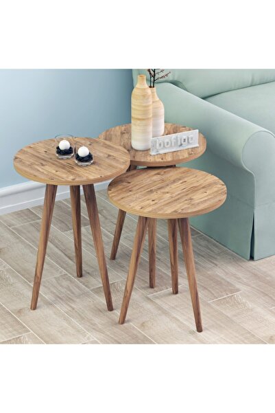 Genel Markalar Ahşap Ayaklı Bonibon Zigon Sehpa Servis Sehpas Çay Sehpası - A...