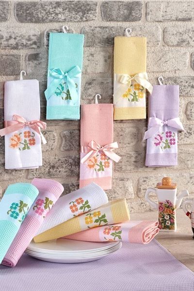 Kardelen 6 Pieces Canvas Embroidered Kitchen Towel| Drying Cloth 45x70cm